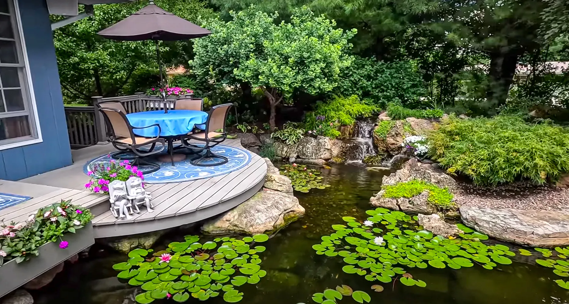 a waterfall in a garden